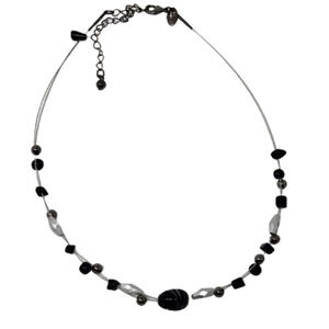 Lia Sophia Women's Silver, Black / White Beaded Multi-String Necklace "Flicker"